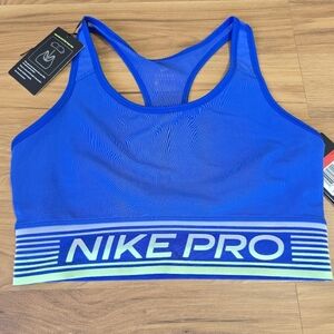 NIKE Women Blue/green PRO Mesh Sports Bra-Training Padded Blue‎ CJ0711 480 LARGE